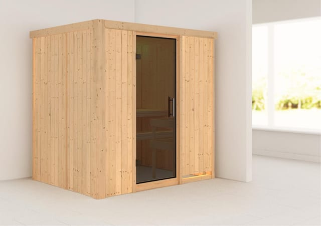 Karibu Sauna Bodin, ohne Dachkranz, Ganzglastür,graphit
