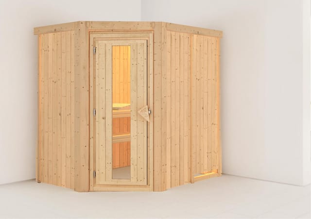 Karibu Sauna Carin, ohne Dachkranz, Holztür mit Isolierglas,Klarglas