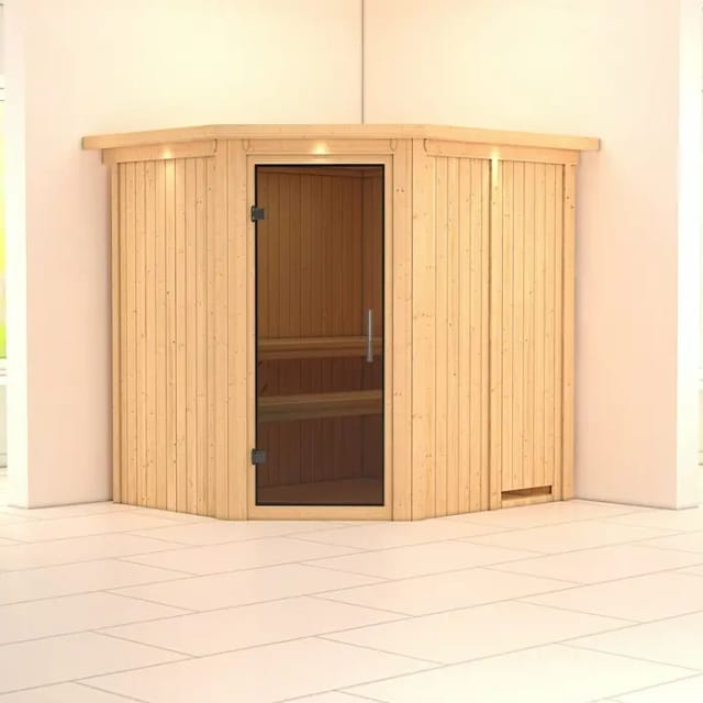 Karibu Sauna Siirin, mit Dachkranz, Ganzglastür,graphit