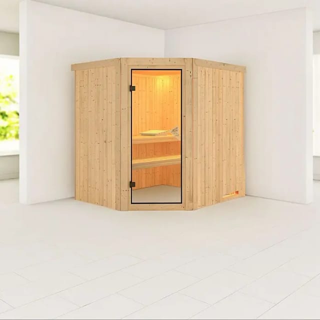 Karibu Sauna Siirin, ohne Dachkranz, bronziert,Ganzglastür