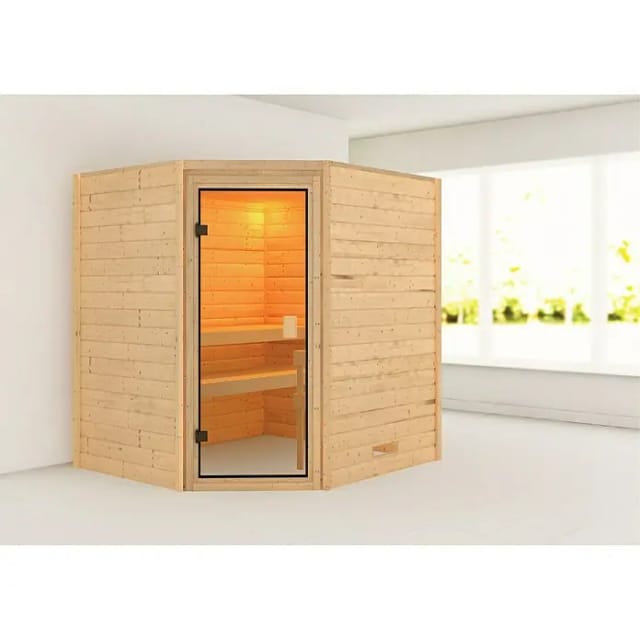 Karibu Woodfeeling Sauna Mia, ohne Dachkranz, bronziert,Ganzglastür