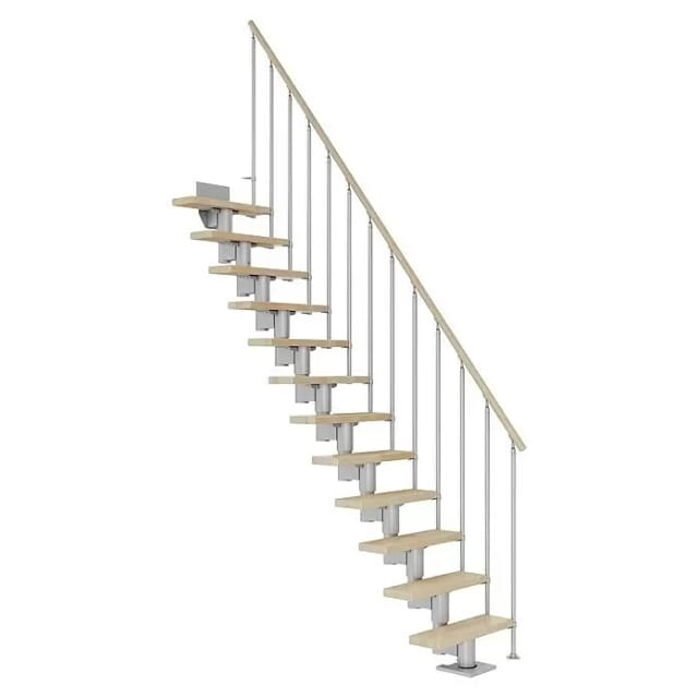 DOLLE Mittelholmtreppe Dublin, inkl. einseitigem Geländer, Einzelstab (perlgrau), 278 cm - 337 cm,65 cm,Buche,Geradelaufend