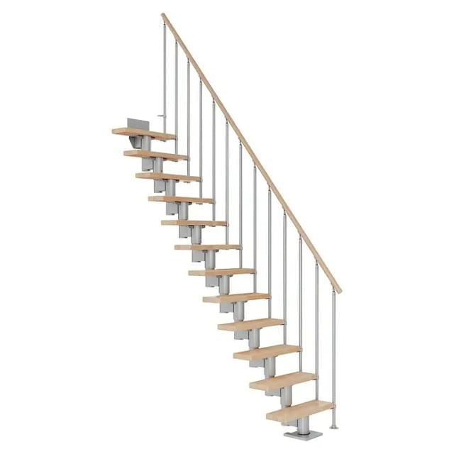 DOLLE Mittelholmtreppe Dublin, inkl. einseitigem Geländer, Einzelstab (perlgrau), 240 cm - 292 cm,65 cm,Buche,Geradelaufend