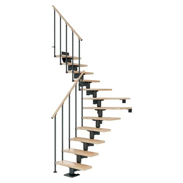 DOLLE Mittelholmtreppe Cork, inkl. einseitigem Geländer, Einzelstab (anthrazit), 1/4 gewendelt,278 cm - 337 cm,75 cm,Buche