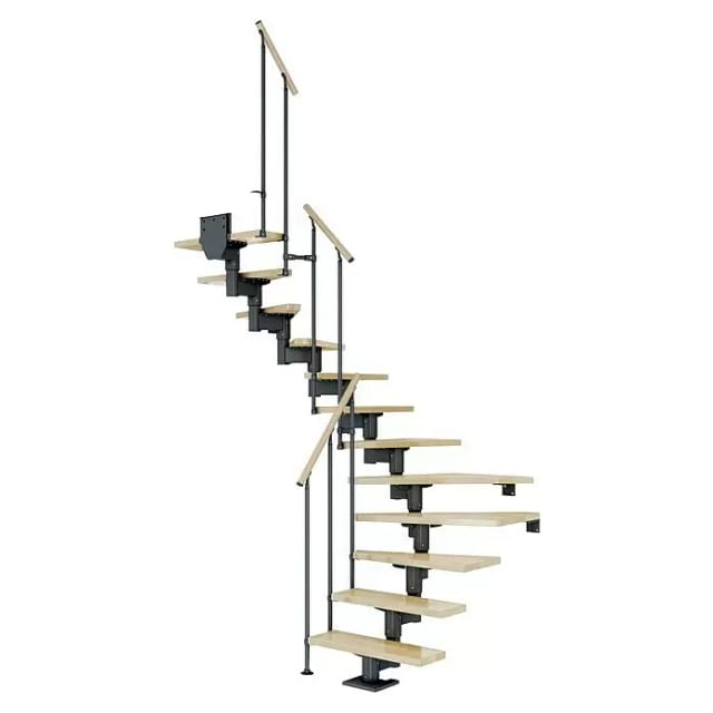 DOLLE Mittelholmtreppe Cork, inkl. einseitigem Geländer, Einzelstab (anthrazit), 1/2 gewendelt,259 cm - 315 cm,75 cm,Buche