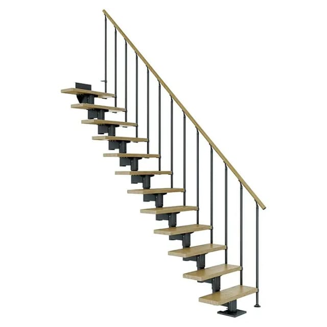 DOLLE Mittelholmtreppe Cork, inkl. einseitigem Geländer, Einzelstab (anthrazit), 222 cm - 270 cm,75 cm,Eiche,Geradelaufend