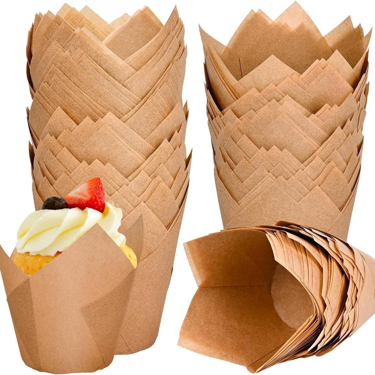 Set Mit 120 Muffinförmchen – Tulpenontwerp – Bakpapier Van Voedingskwaliteit – Anti-backpapier – Hohe Temperaturkontrolle
