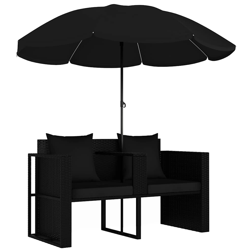 Maison Exclusive - Gartenbett Mit Sonnenschirm Poly Rattan Schwar