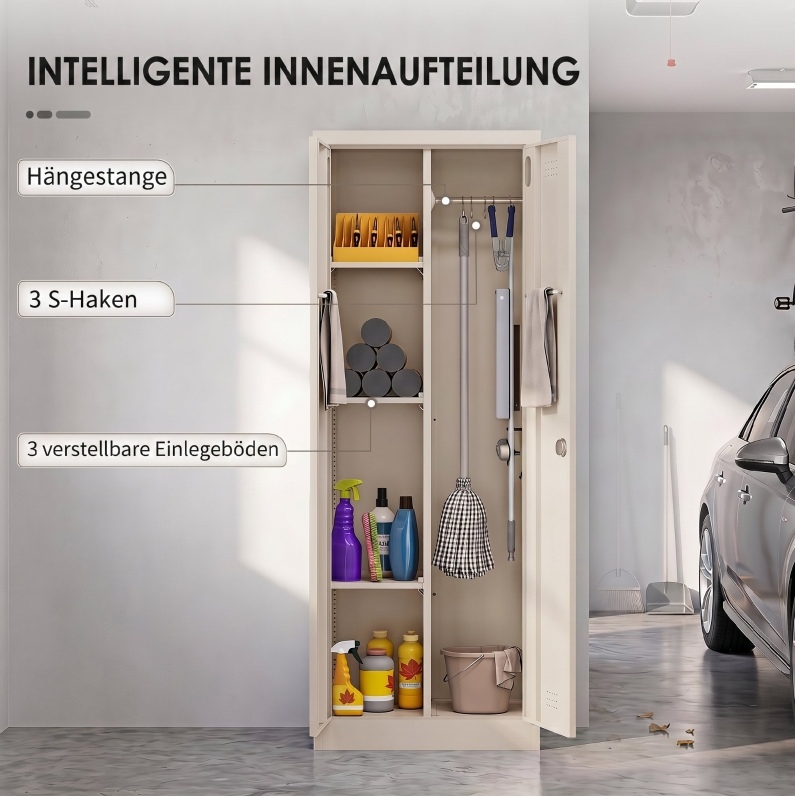 Stahl-aufbewahrungsschrank 60 X 40 X 165 Cm Creme Mit Kleiderstange – Meubliv