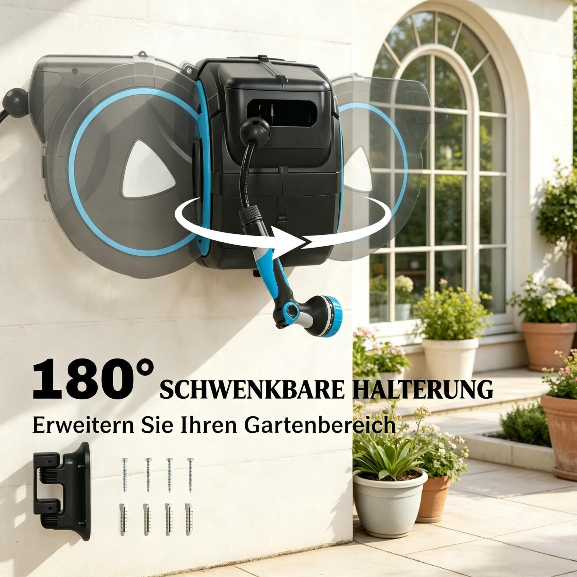 Automatische Wand-schlauchtrommel 55x31x50 Cm, Blau, Mit Sprühpistole – Meubliv