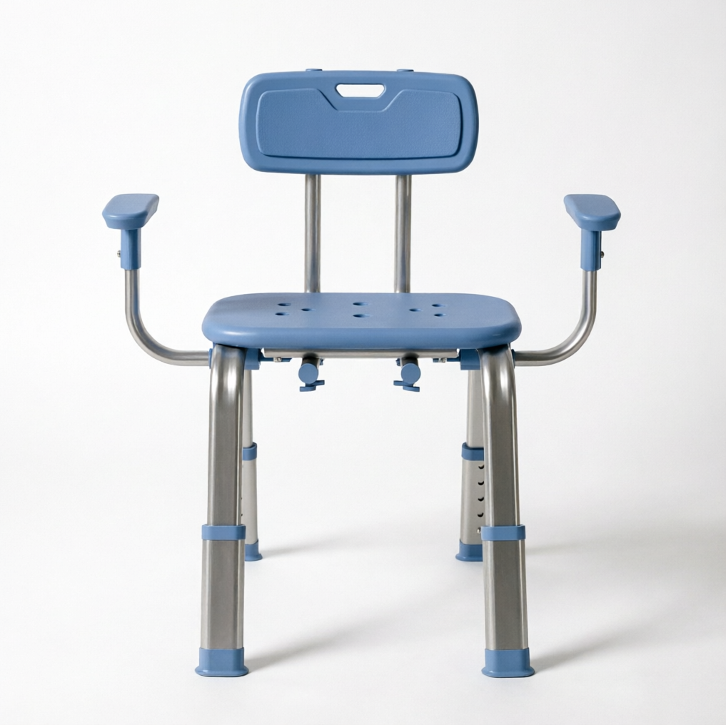 Duschstuhl 60 X 52 X 62 Cm Aus Aluminium Und Hdpe, Blau, Höhenverstellbar – Meubliv