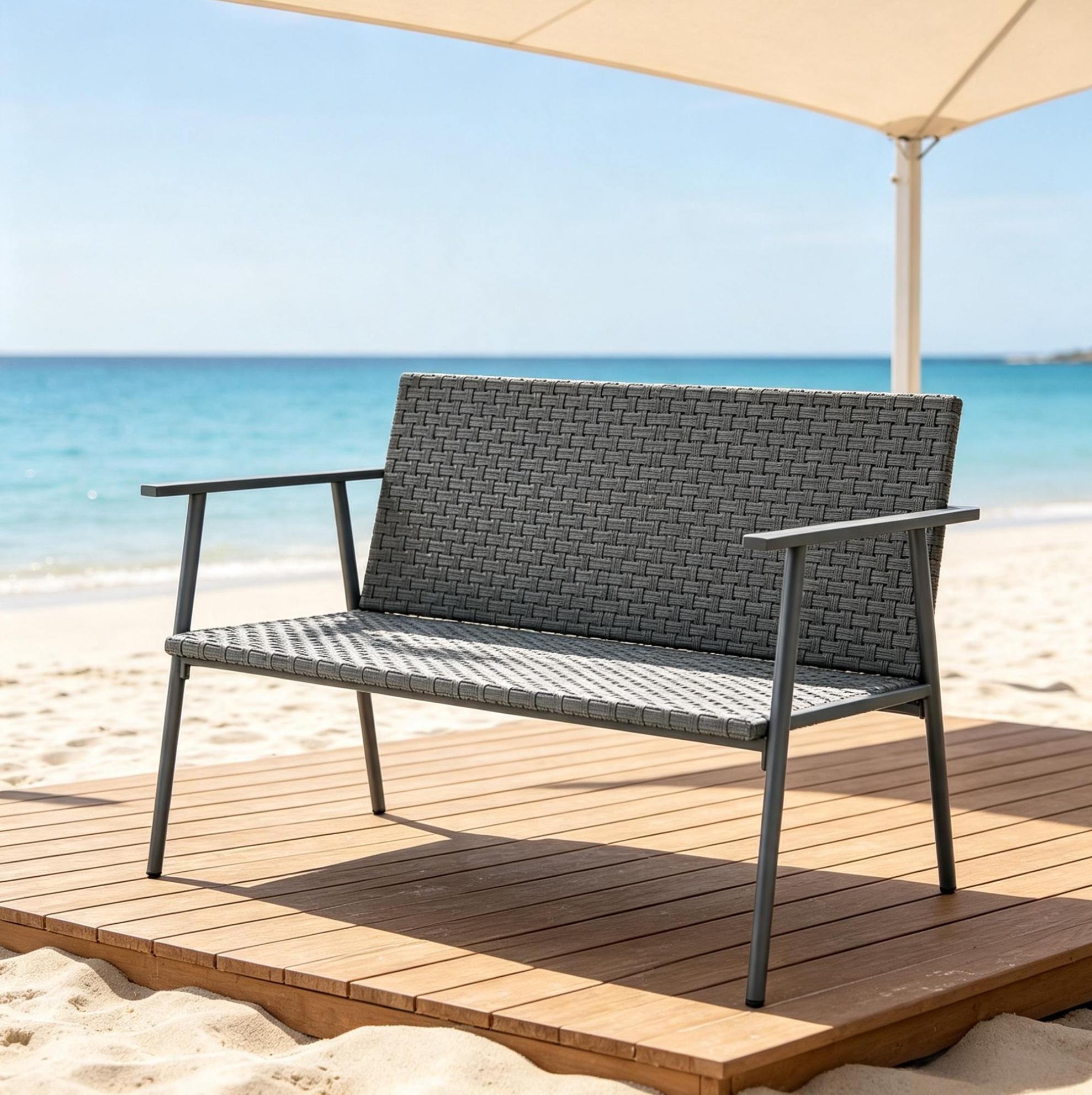 2-sitzer Gartenbank 110 X 58 X 78 Cm Aus Polyrattan Und Stahl, Grau, Stabil Für Terrasse