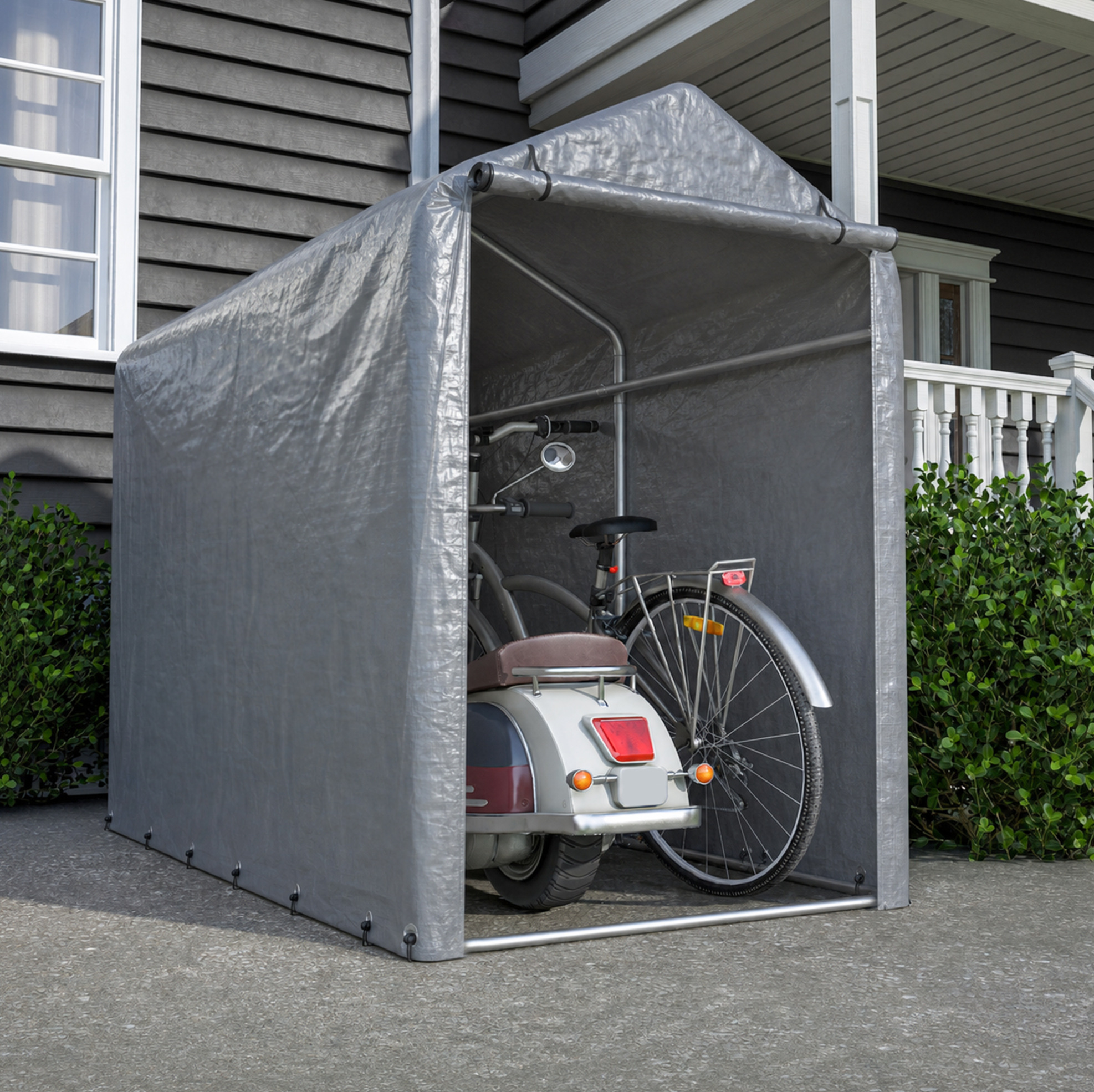 Faltbarer Fahrradunterstand 100 X 187 X 160 Cm Aus Metall, Grau, Wasserdicht