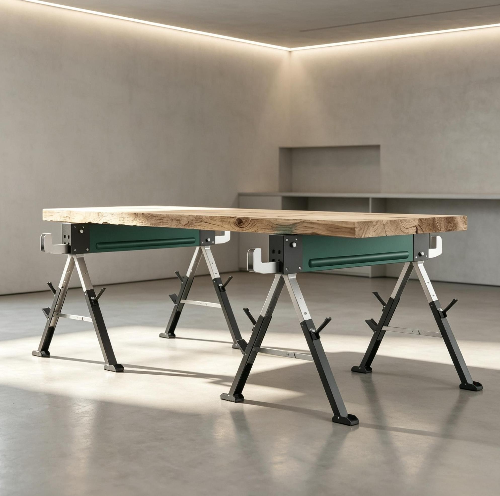 Klappbare Metall-arbeitsböcke 116 X 64 X 81 Cm, Grün, Höhenverstellbar – Meubliv