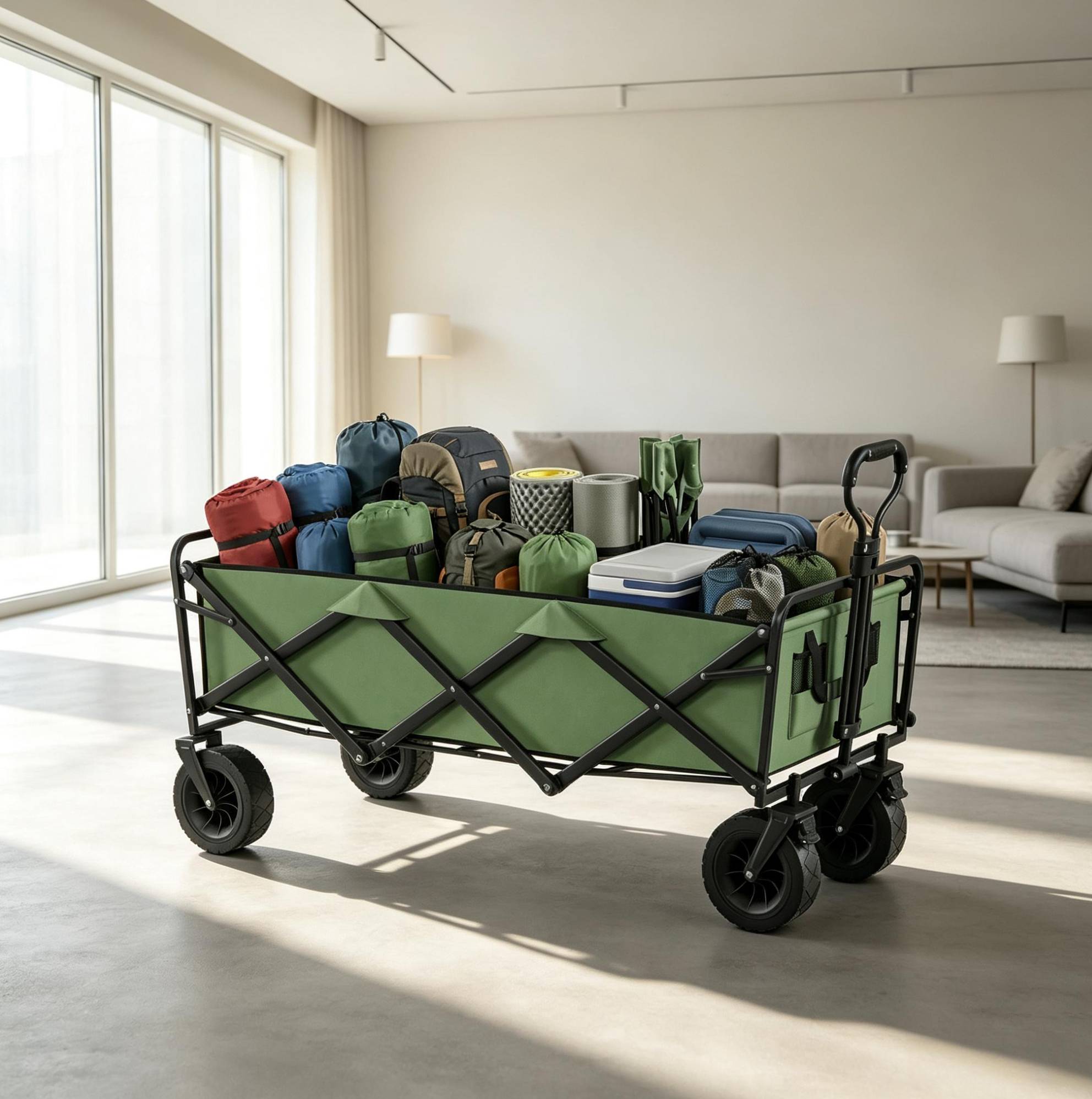 Faltbarer Gartenwagen 130 L, 133 X 56 X 100 Cm, Metall, Grün, Räder Mit Bremsen – Meubliv