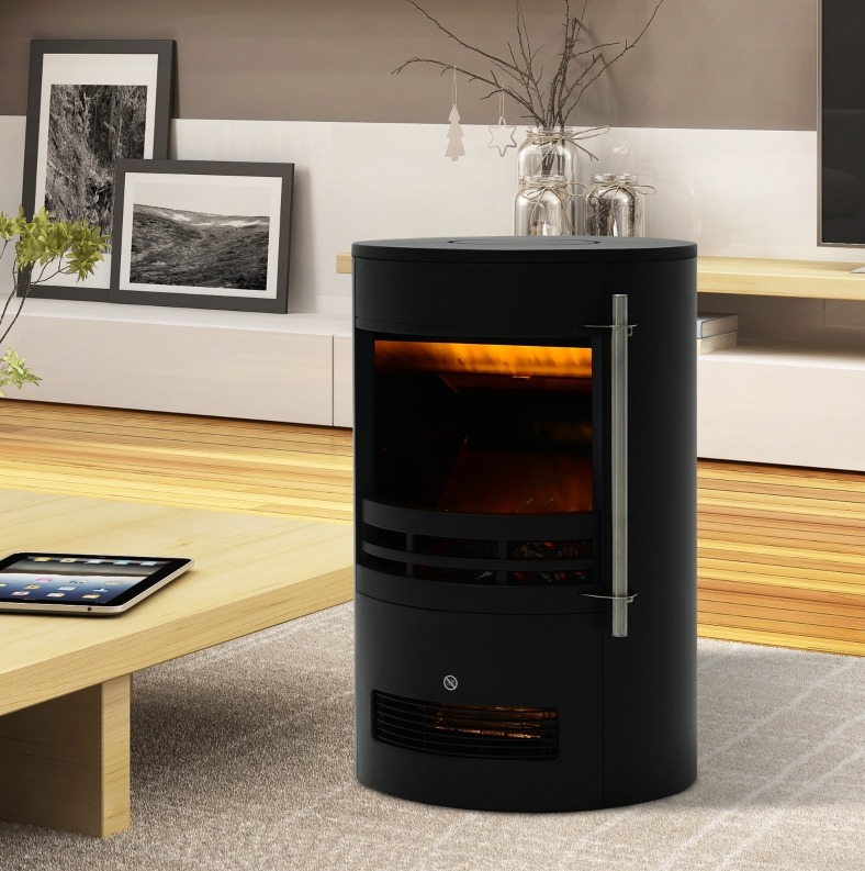 Elektrischer Kamin 41x41x64,5 Cm Schwarz Flammeneffekt, Hartglas Und Eisen, Ofenformat Meubliv