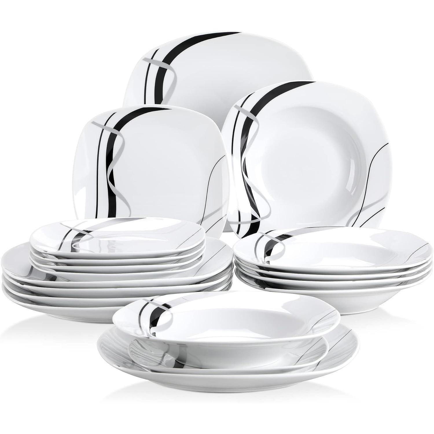 Tafelservice 18-teilig Für 6 Personen, Porzellan, Mit Speise-, Dessert- & Suppentellern