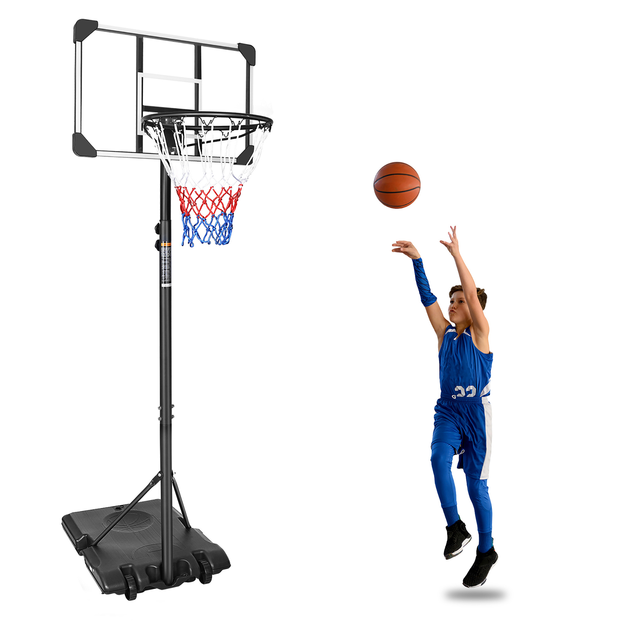 Tragbarer Basketballkorb 170–213 Cm Aus Schwarzem Metall, Auf Rollen, Innen/außen