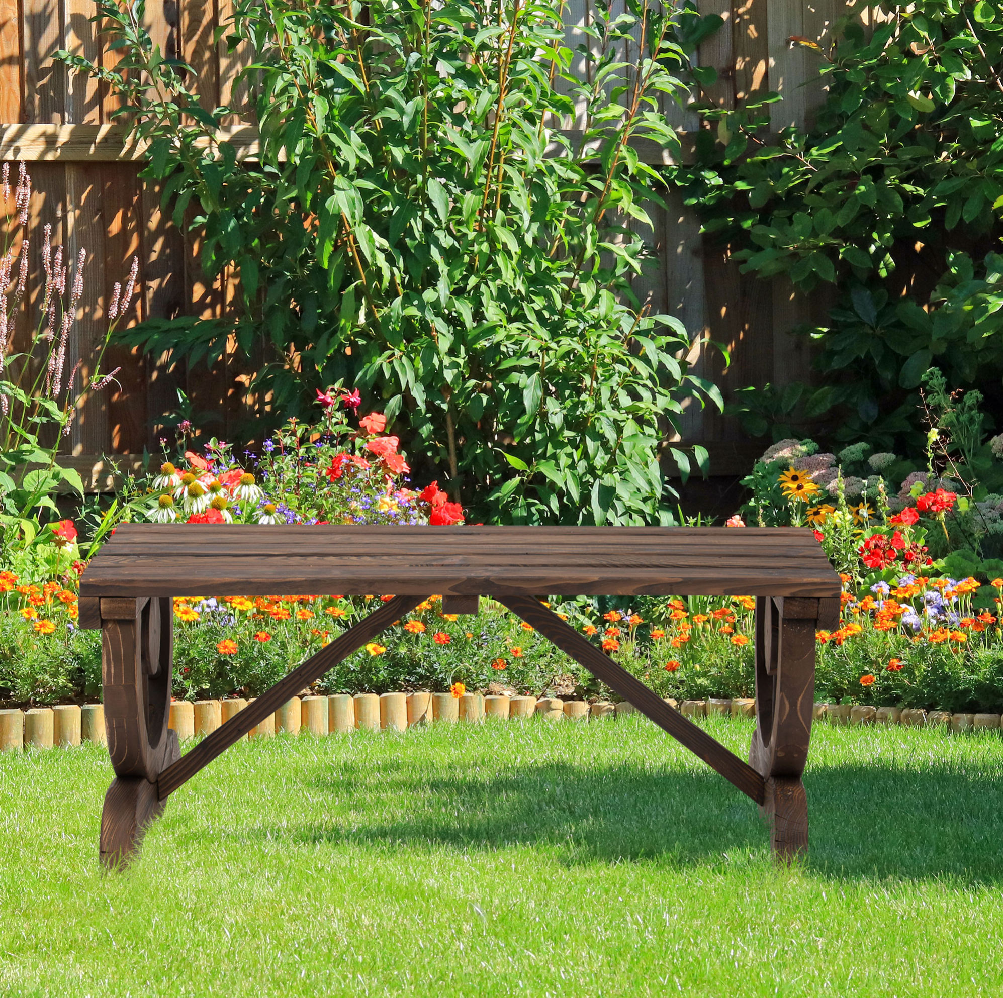 Gartenbank 98 X 50 X 39,5 Cm Aus Braunem Holz, 2-sitzer, Langlebig – Meubliv