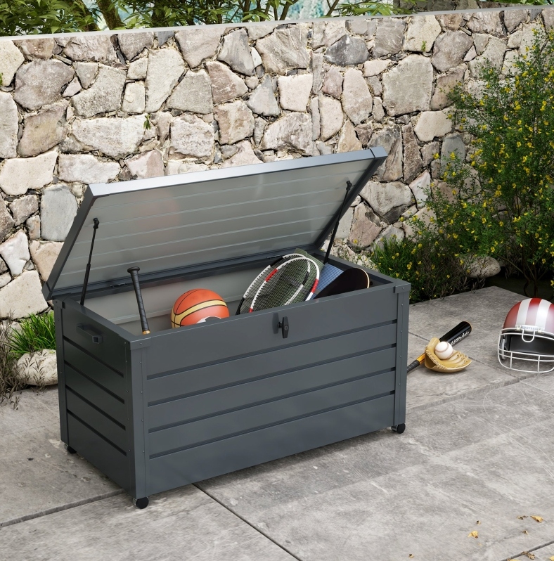 Gartenbox 120x62x66 Cm Aus Dunkelgrauem Stahl Mit Rollen Für Terrasse – Meubliv