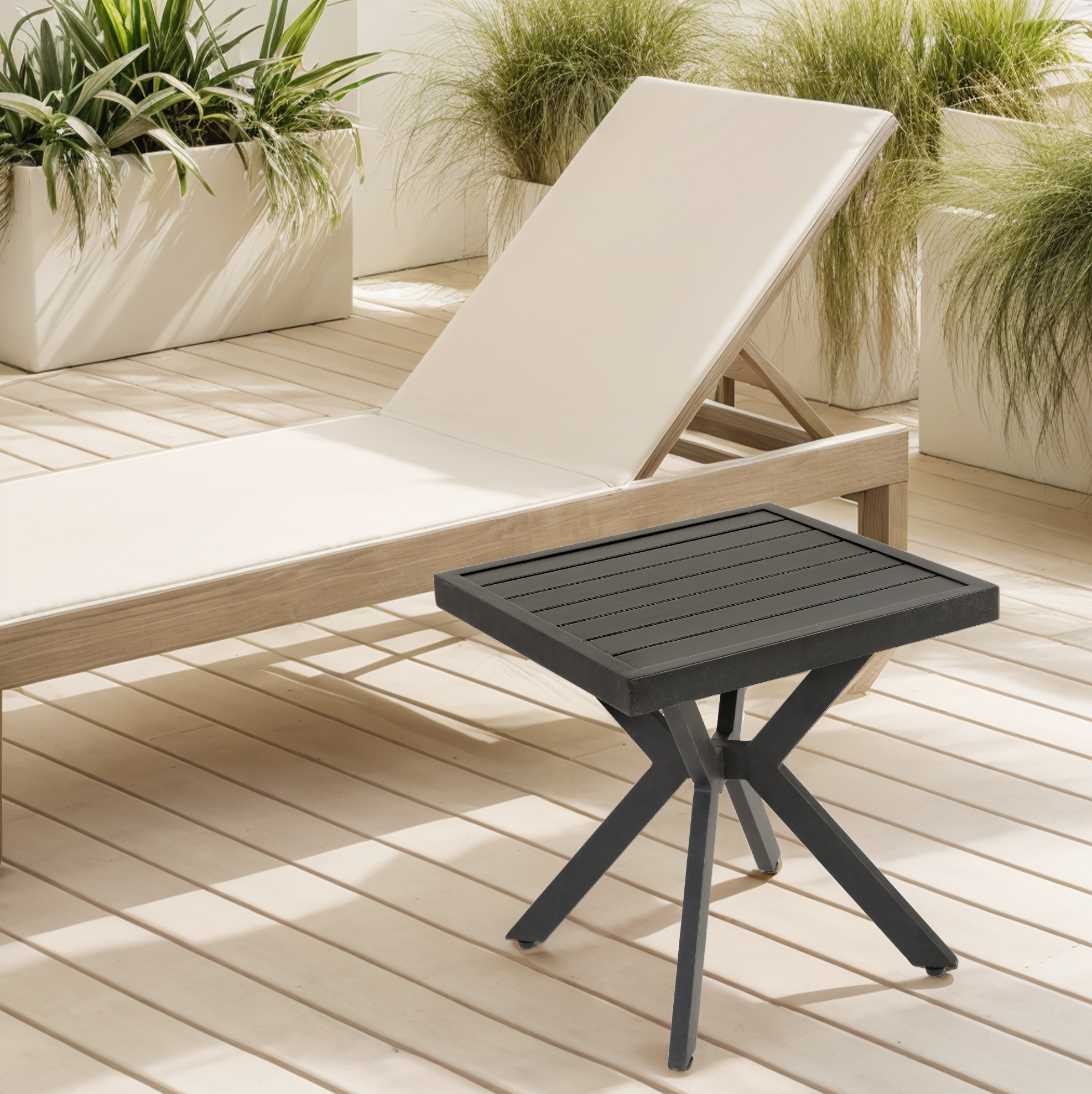 Outdoor-beistelltisch 45x45x47 Cm Aus Aluminium, Dunkelbraun, Für Terrasse – Meubliv
