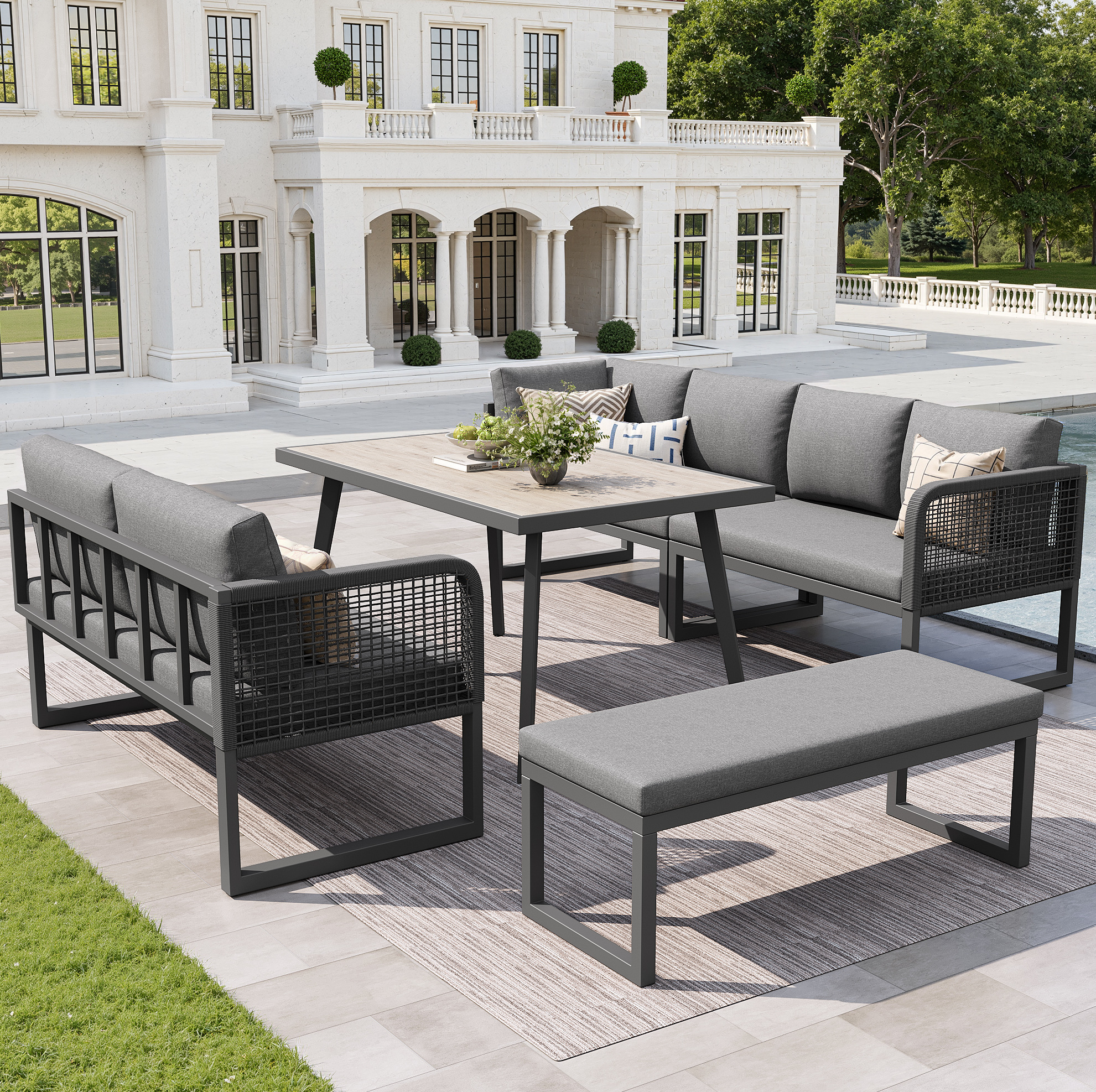 Gartenlounge 242 X 182,5 X 77 Cm Aus Grauem Polyrattan Mit Kissen, Stabil – Meubliv