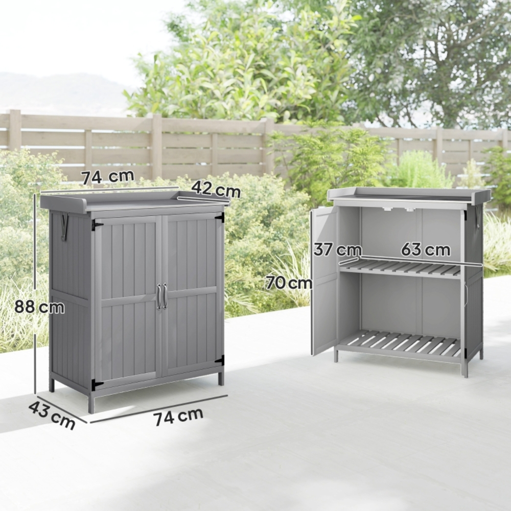 Gartenschrank 74x43x88 Cm Aus Holz Und Edelstahl, Grau, Werkzeugaufbewahrung – Meubliv