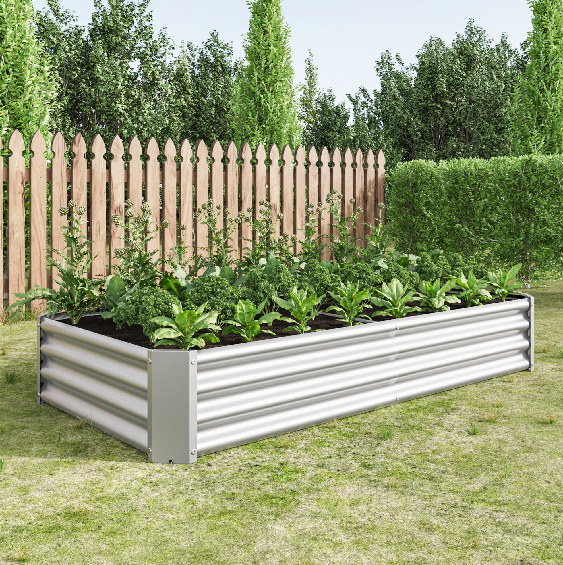 Hochbeet 180x90x30 Cm Aus Verzinktem Stahl, Silber, Ohne Boden, Für Den Garten – Meubliv