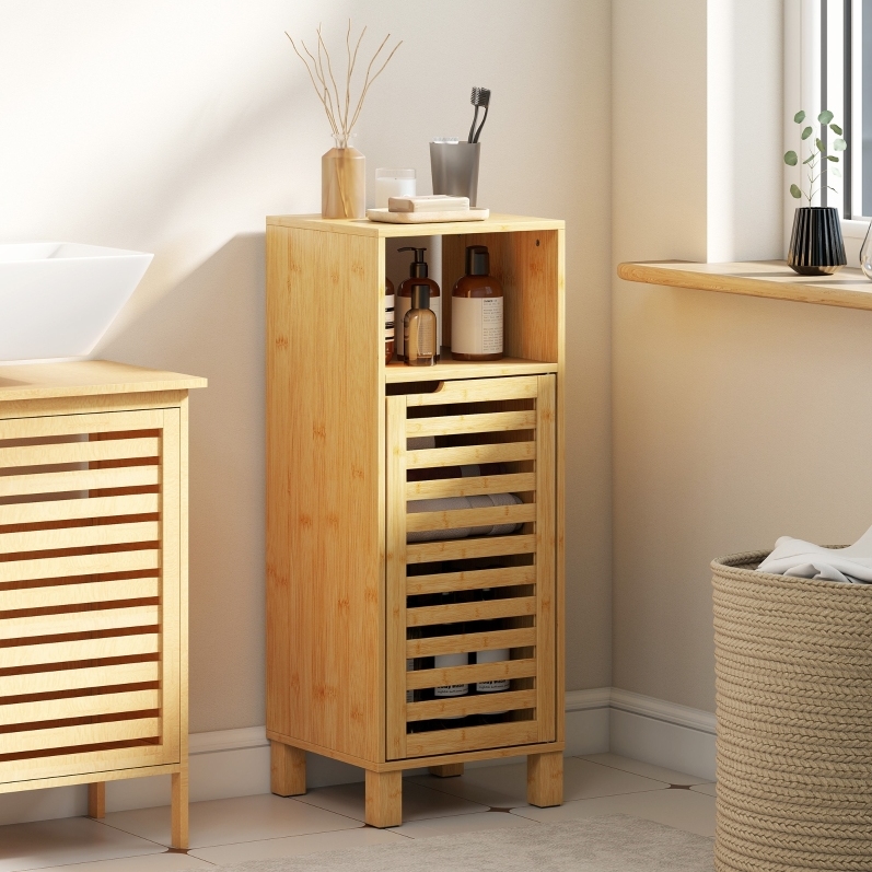 Badezimmerschrank 30x30x80 Cm Aus Bambus, Lamellentür, Platzsparend – Meubliv