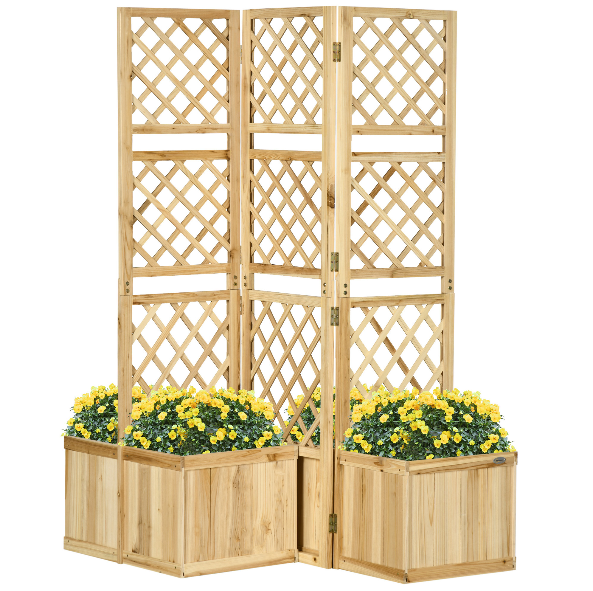Garten-paravent 133x62x165 Cm Aus Naturholz Mit 4 Pflanzkästen Für Terrasse – Meubliv