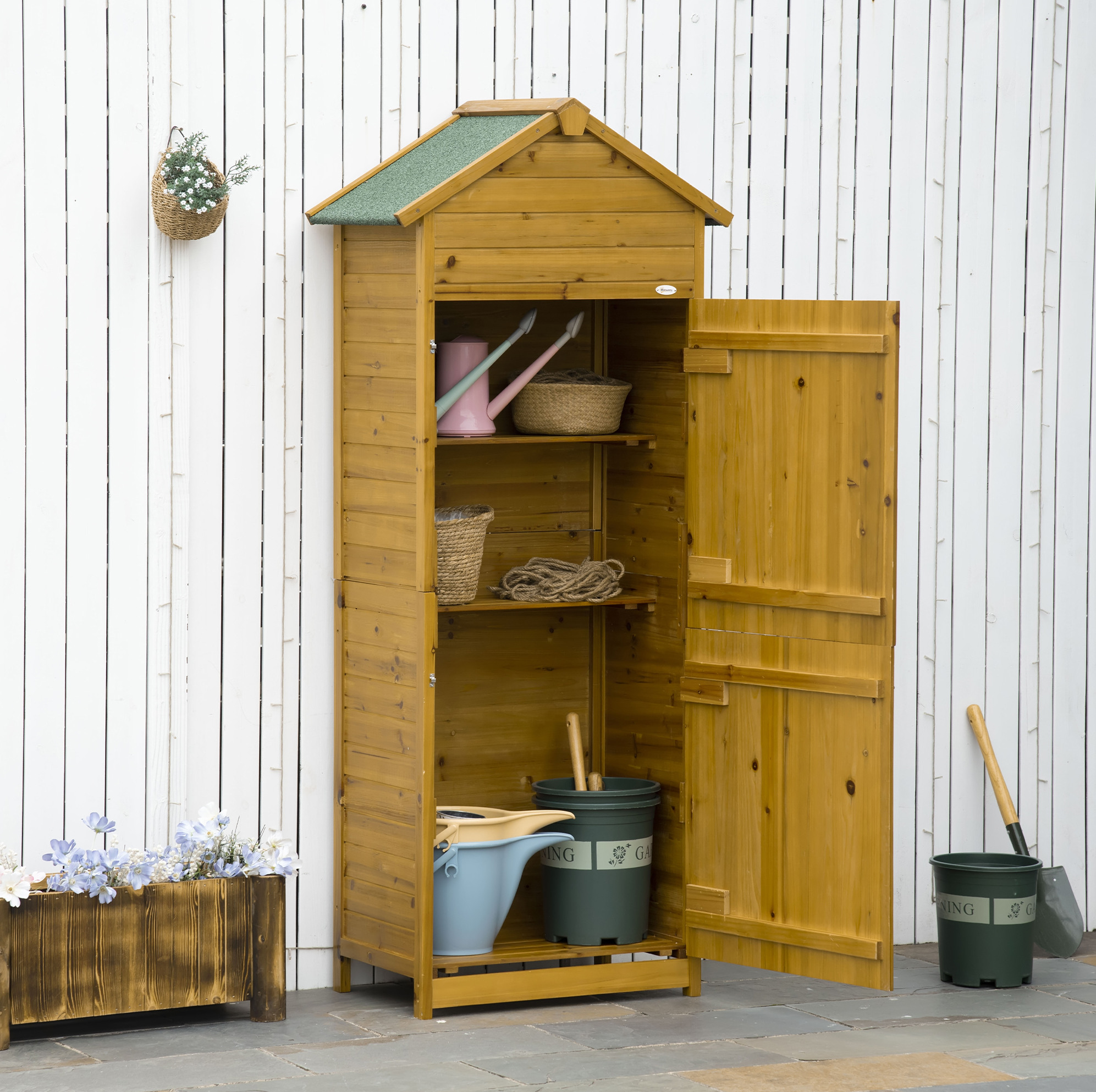 Gartenschrank Aus Holz 79x49x191,5 Cm Natur, 2 Türen Und 2 Regalböden – Meubliv