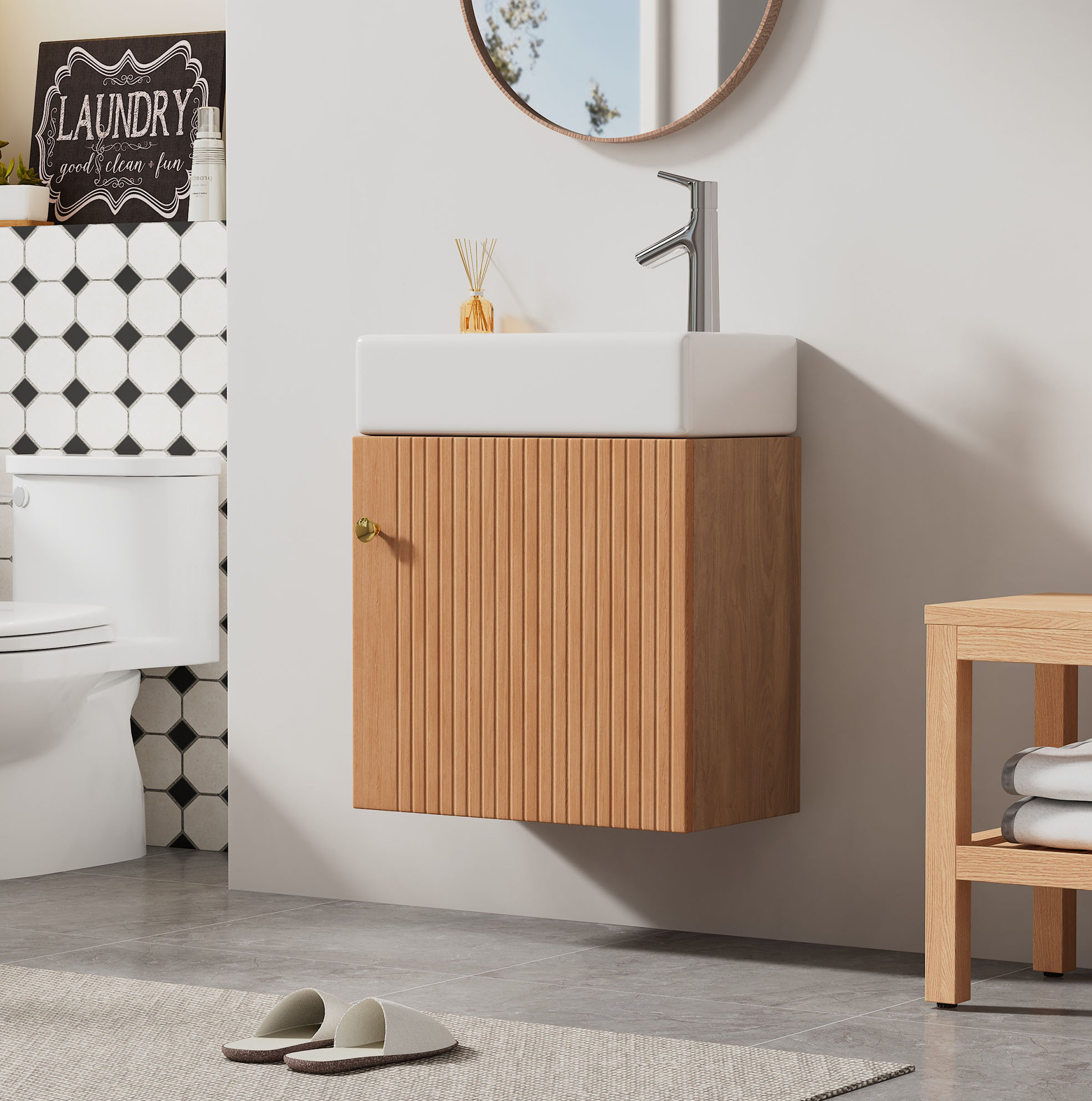 Hängender Waschtischunterschrank 46x26x56 Cm Mdf Naturholz Mit Stauraum – Meubliv