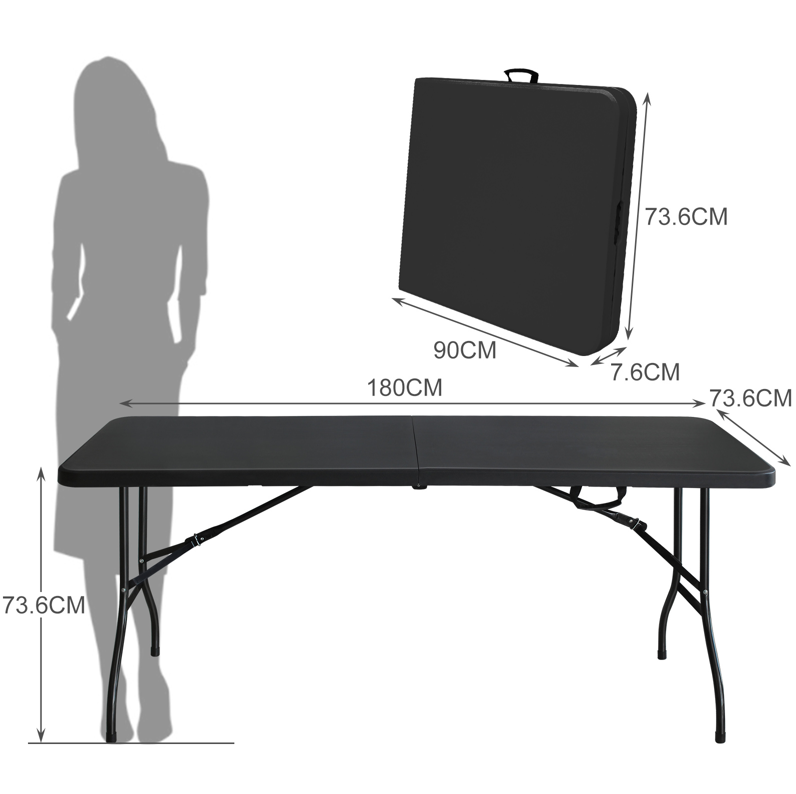 Klappbarer Gartentisch 180x73,6x73,6 Cm Aus Eisen Und Schwarzem Kunststoff – Meubliv