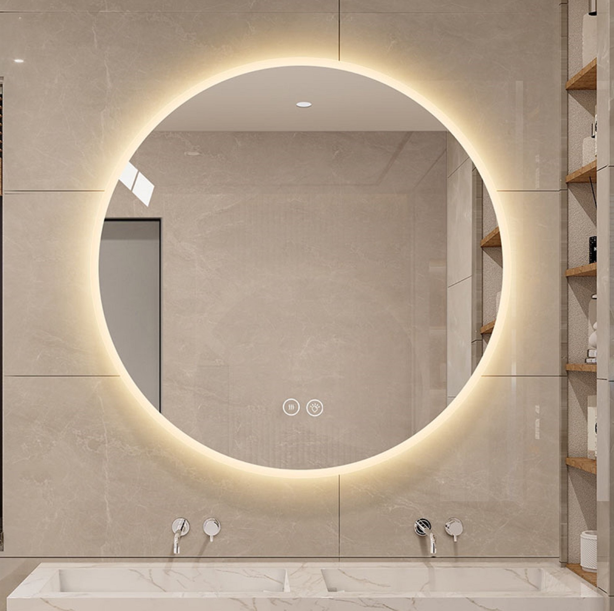 Runder Led-wandspiegel 80x80x3 Cm Aus Glas Und Metall, Silberfarben, Beschlagfrei