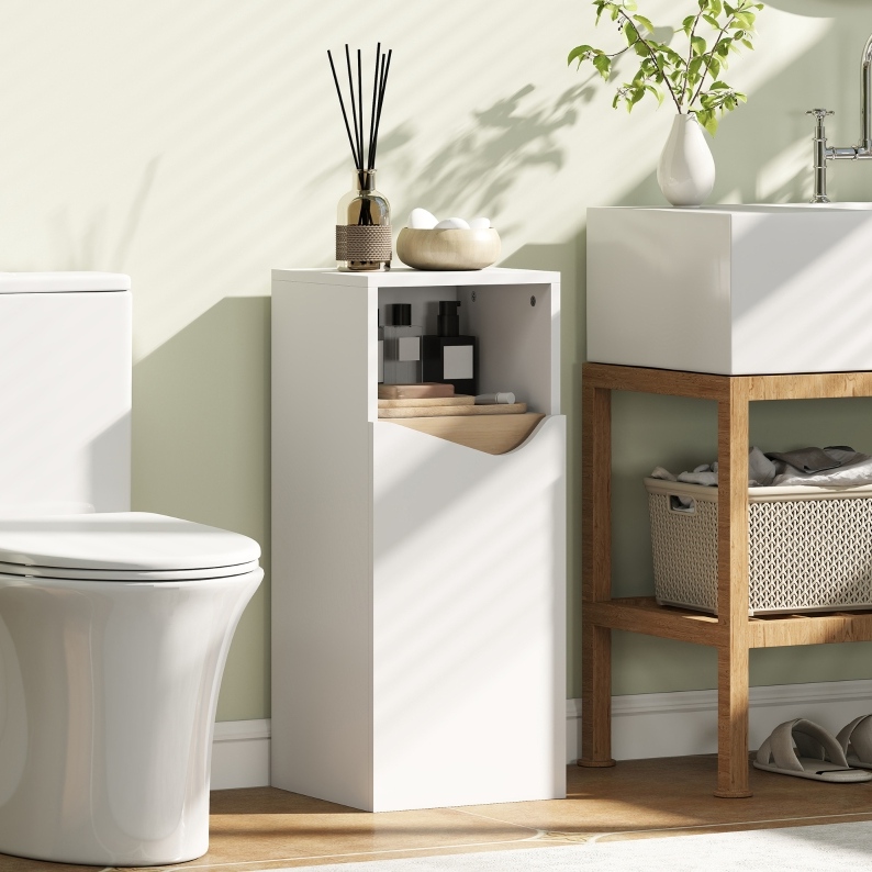 Meuble De Rangement Salle De Bain 30x30x71,5 Cm En Bois Blanc, Étagères Réglables – Meubliv