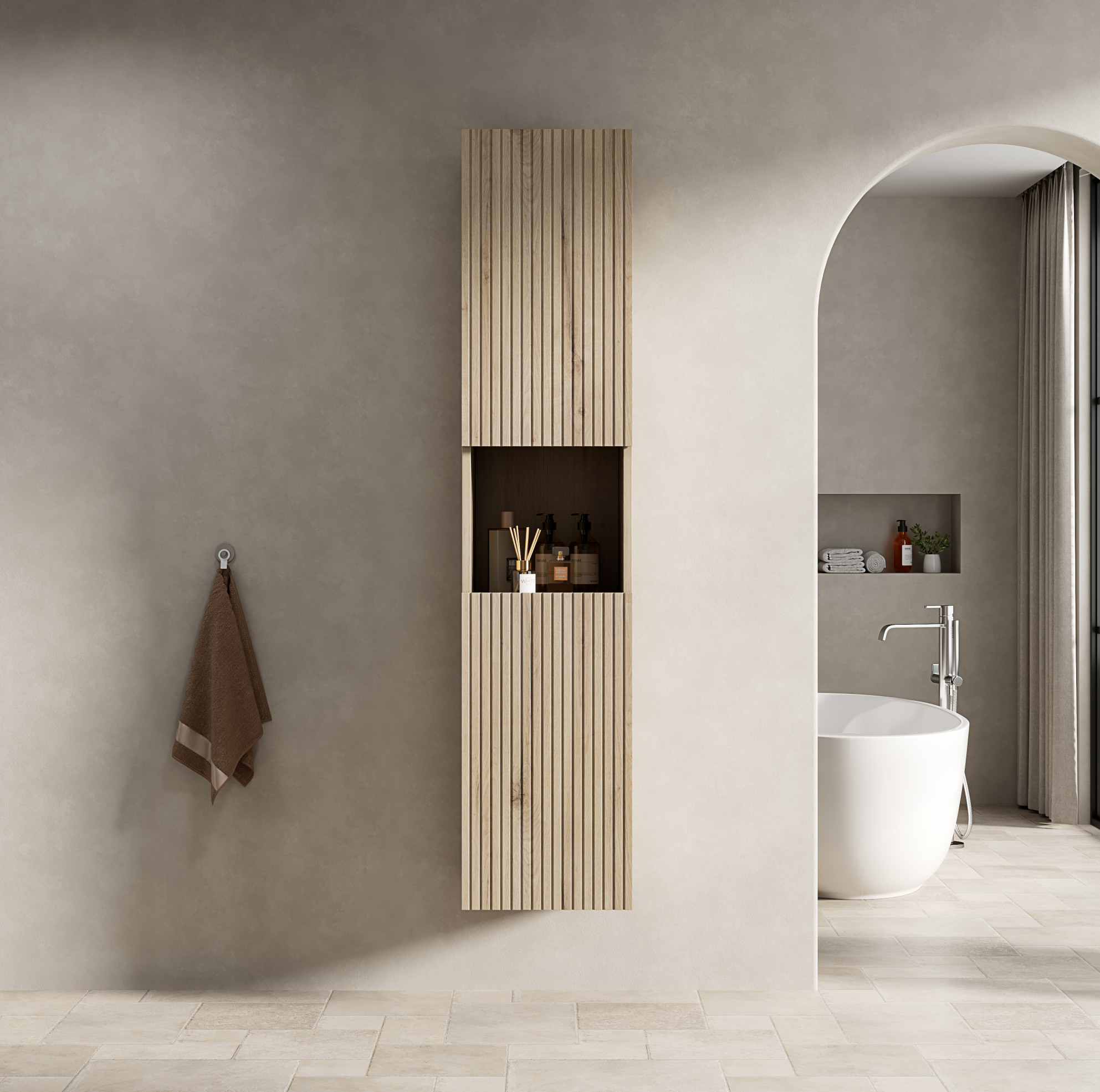 Meuble Mural Salle De Bain 160x35x35 Cm Chêne Blanc Contreplaqué Gain De Place