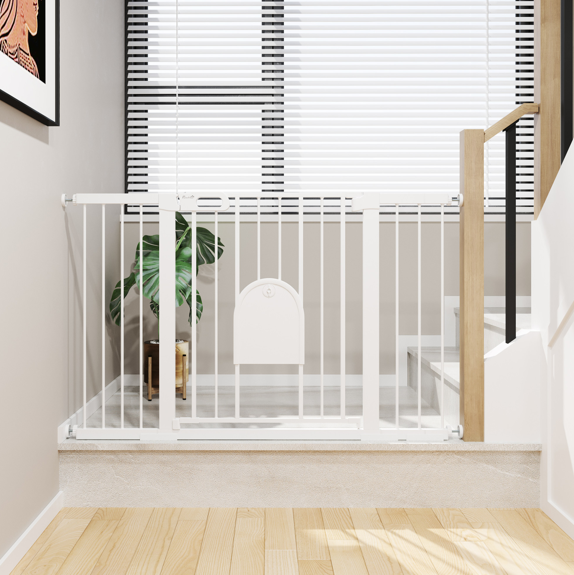 Sicherheitsgitter 75-131x76 Cm Aus Metall Und Abs, Weiß, Druckmontage, Für Treppen – Meubliv