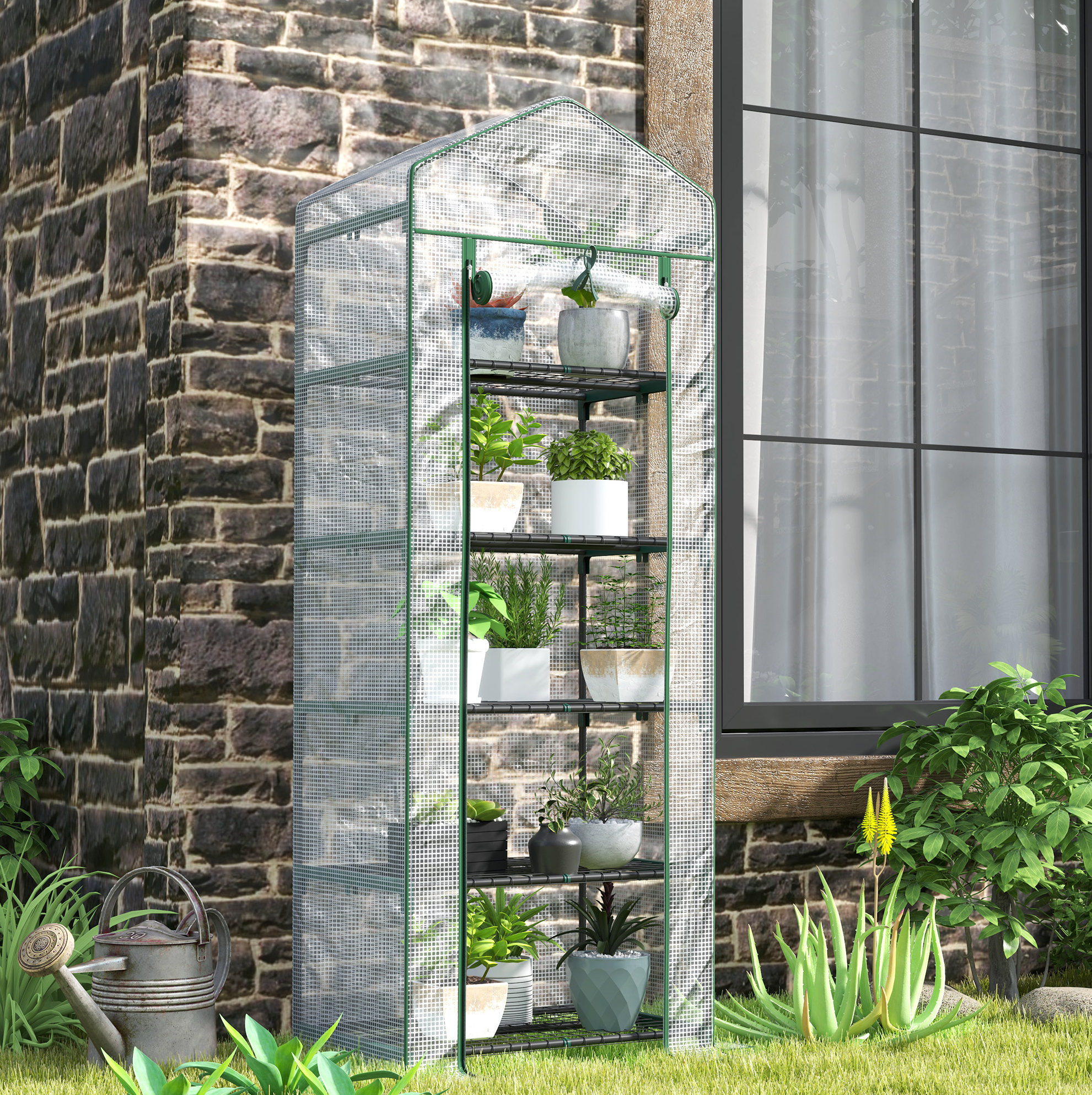 Mini-gewächshaus 69 X 49 X 193 Cm Aus Weißem Stahl Mit 5 Regalen Für Balkon – Meubliv