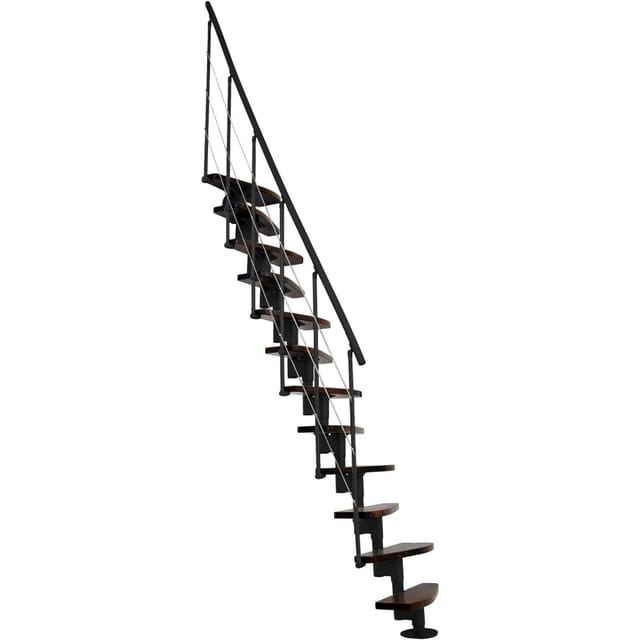 Minka Mittelholmtreppe Nizza schwarz Raumspartreppe, Walnuss gebeizt & lackiert