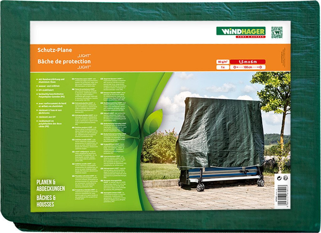Windhager Schutz-Plane LIGHT 80g/m2 Abdeckung mit Ösen Abdeckplane, 1,5x6 m Bild 2