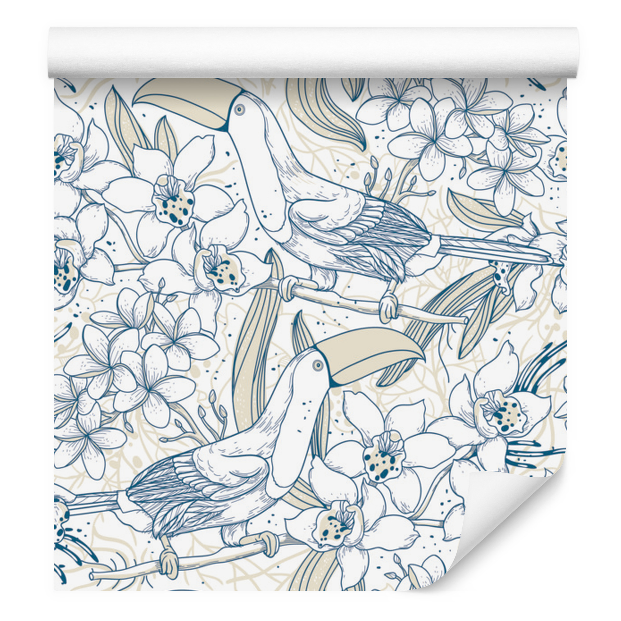 Tapete Mit Tukanen Und Blumen Für Wohn- Und Schlafzimmer, 50 X 1000 Cm