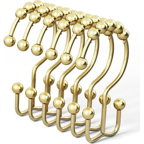 Duschvorhanghaken, Rostfreie Haken, Leichtgängiges Metall, Doppel-duschvorhanghaken, Edelstahl-duschvorhanghaken, 12 Haken, Goldfarben