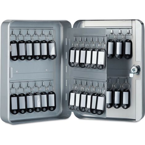 Schlüsseltresor, Wandschlüsselschrank, Metall, Aufbewahrung Mit 48 Haken, Garagensicherheit, 25 X 18 X 7,5 Cm, Grau