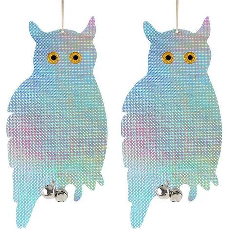 2-teiliges Holografisches, Reflektierendes Eulen-vogelabwehrset Mit Glöckchen, Hängende Taubenabwehr Für Garten, Balkon, Terrasse, Natürliche Schädlingsbekämpfung, Außendekoration