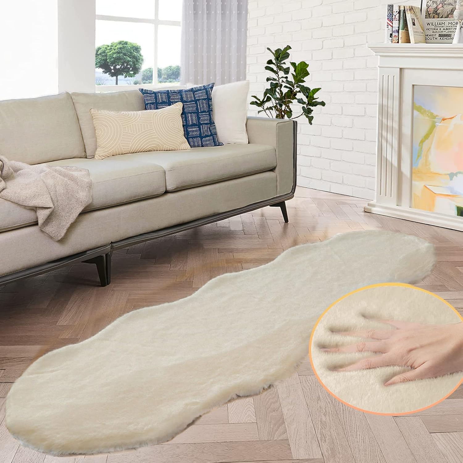 Jssevn - Hellkamelfarbener Schlafzimmerteppich 60 X 180 Cm, Waschbar, Kunstfell-bettvorleger, Weicher, Flauschiger Wohnzimmerteppich, Kurzfloriger, Grauer, Flauschiger Läufer