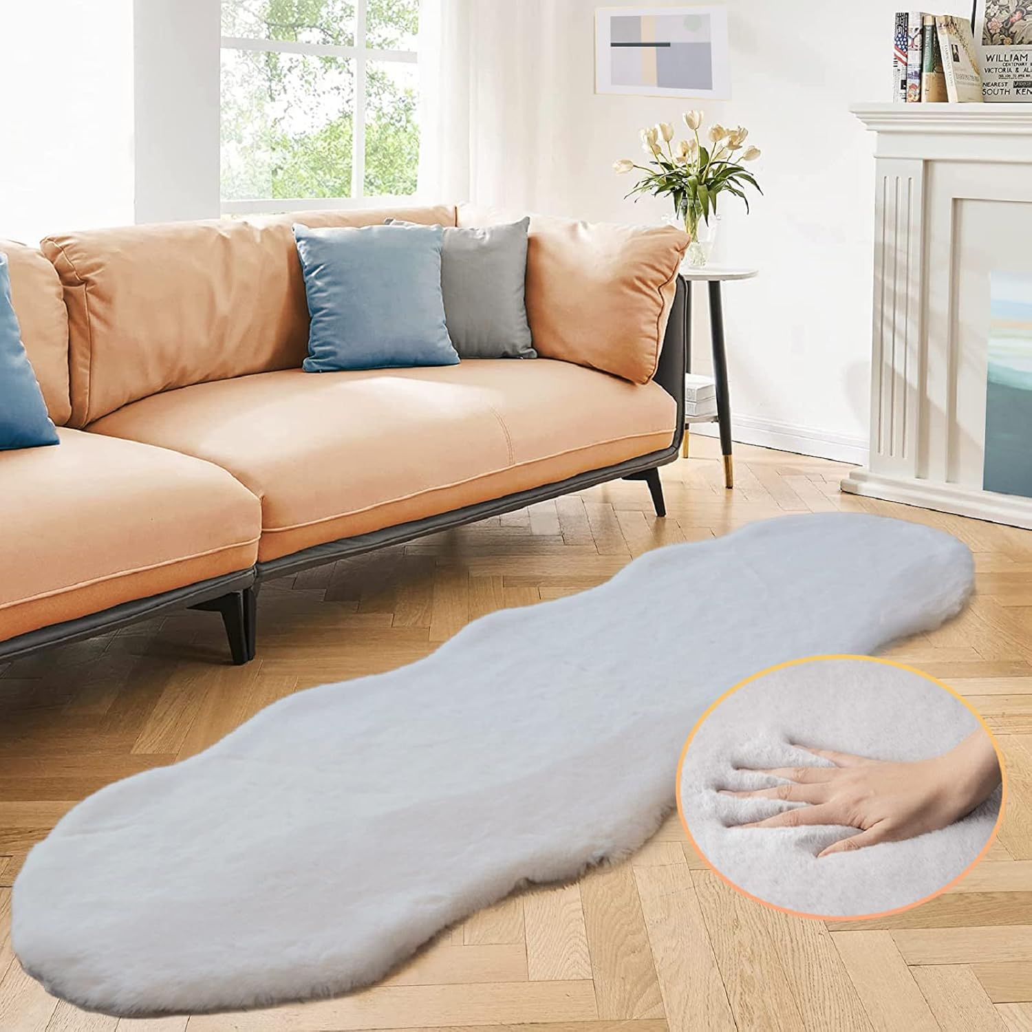 Jssevn - Grauer Schlafzimmerteppich 60 X 240 Cm, Waschbarer Kunstfell-bettvorleger, Weicher Wohnzimmerteppich, Kurzfloriger, Flauschiger Läufer