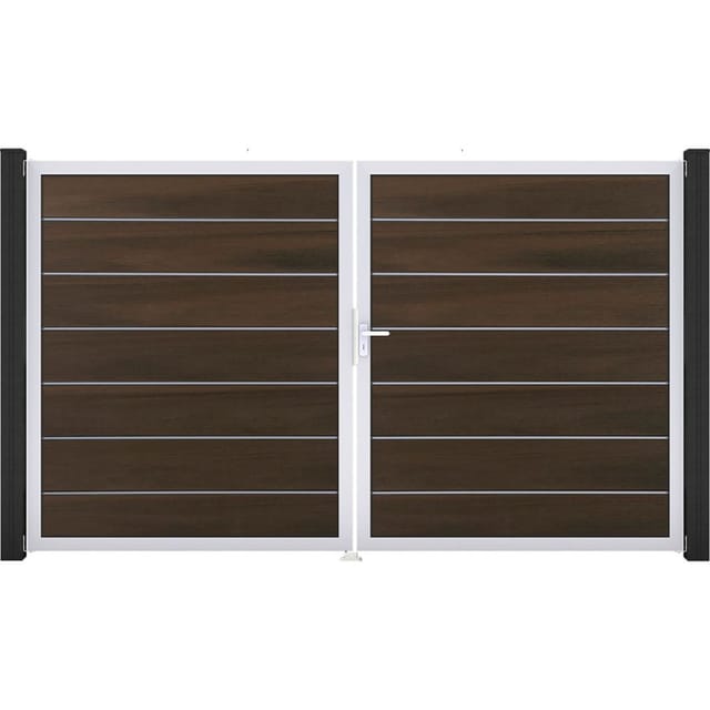 GroJa Doppeltor Solid Grande Premium Steckzaun Walnuss co-extrudiert günstig