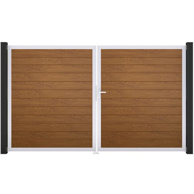 GroJa Doppeltor BasicLine schmal PVC-Steckzaun Golden Oak günstig