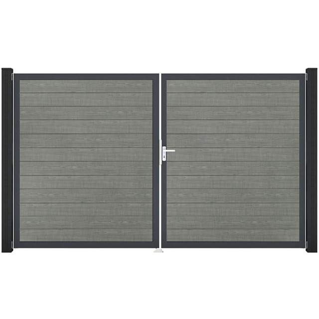 GroJa Doppeltor BasicLine schmal PVC-Steckzaun Grey Ash Cut günstig