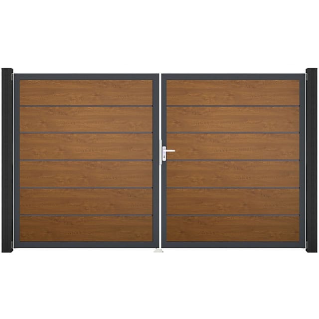 GroJa Doppeltor BasicLine Premium PVC-Steckzaun Golden Oak günstig